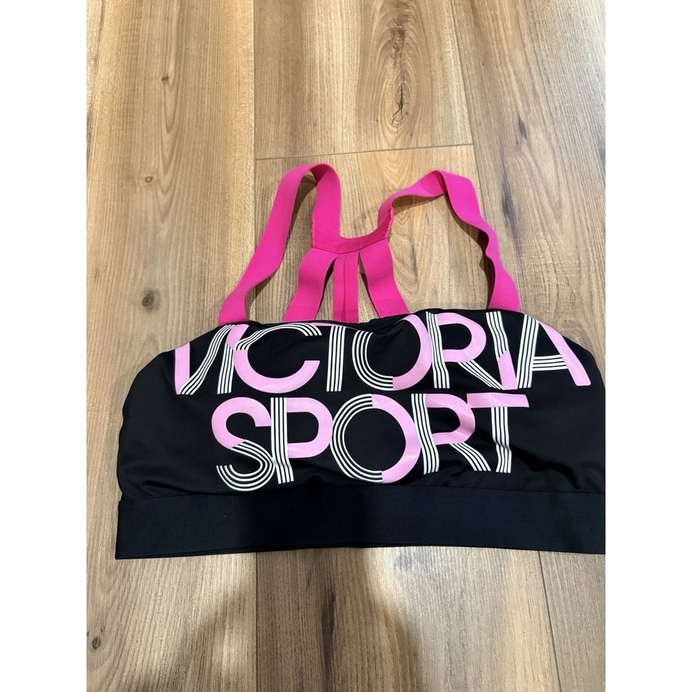 Victorias Secret Sports Bra Black Pink Padded Strappy Wireless Medium